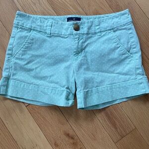 American Eagle Outfitters Mint Green and White Polka Dot Midi Shorts-Size 2